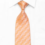 Peach Orange Foulard Men's Silk Necktie With Silver Purple Sparkles