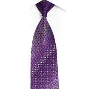 Geometric Design On Purple Rhinestone Silk Necktie With Purple Sparkles