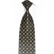 Gold Cartouche On Navy Rhinestone Silk Necktie With Gold Sparkles