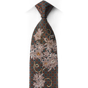 Park Land Strass-Seidenkrawatte, silbernes Blumenmuster auf Braun mit Glitzer