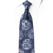 San-Dee navy blue silk rhinestone necktie with silver crystal sparkles, worn on white dress shirt, classic knot
