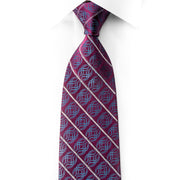 Byzantine Interlock Silk Necktie — Deep Burgundy & Teal Chainlink Motif with Crystal Pinstripe