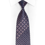 Pink Geometric On Navy Rhinestone Silk Tie With Silver Sparkles