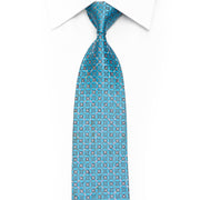 Teal Geometric Rhinestone Silk Necktie – Crystal & Silver Sparkle