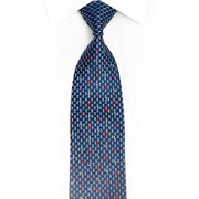 Silver Geometric On Navy Rhinestone Silk Necktie With Red Sparkles