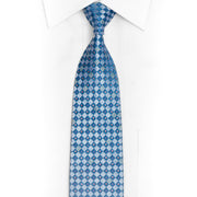 Blue Checkered Rhinestone Silk Tie With Purple Sparkles - 1