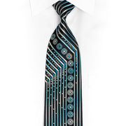 Blue Striped On Navy Rhinestone Tie With Silver Sparkles - 1