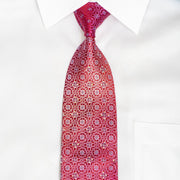 Geometric Floral On Burgundy Rhinestone Silk Tie