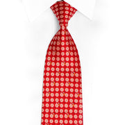 Geometric Floral On Red Rhinestone Silk Tie With Silver