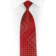Interlocking Circles On Red Rhinestone Silk Necktie