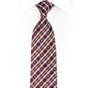 Maroon Silver Plaid Rhinestone Silk Tie With Gold Sparkles