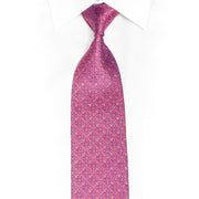 Mauve Geometric On Pink Rhinestone Silk Necktie With Silver