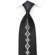 Men’s Black Silk Tie Geometric Crystal Design Rhinestone