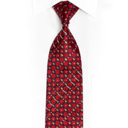 Red Geometric On Burgundy Rhinestone Silk Tie With Gold