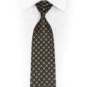 Rhinestone Silk Necktie - Gold Black Crystal Checkered