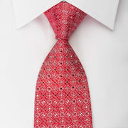 Premierlux Silk Rhinestone Tie Silver Arabesque On Red - 1