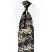 Silver Acanthus On Black Rhinestone Silk Tie - 1