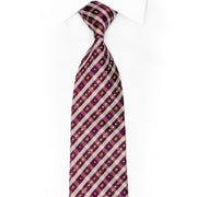Silver Burgundy Plaid Design Rhinestone Silk Necktie