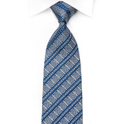 Daks Men's Rhinestone Silk Necktie Silver Cartouche & Striped On Blue With Silver Sparkles - San-Dee