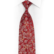 Silver Floral On Red Rhinestone Silk Tie With Gold Blue