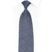 Silver Geometric Trellis On Blue Rhinestone Silk Necktie