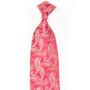 Silver Paisley On Pink Rhinestone Silk Necktie With Silver