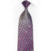 Silver Purple Geometric Rhinestone Silk Necktie With Silver