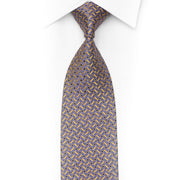 Yellow Geometric On Blue Rhinestone Tie With Silver