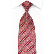 Rhinestone Silk Necktie — Cartouche Stripe in Red & Burgundy with Silver Sparkles
