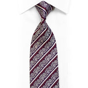 Silver Floral & Stripe Rhinestone Silk Necktie — Dark Purple