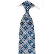 Pierre Cardin Men's Rhinestone Silk Tie Silver Cartouche On Blue With Gold Sparkles