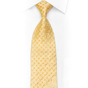 Yellow Rhinestone Silk Necktie Geometric Floral On Yellow With Gold Sparkles