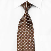 Austin Reed Men's Crystal Rhinestone Silk Necktie Silver Dots On Brown With Sparkles - San-Dee