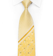 Beverly Hills Polo Club Rhinestone Silk Necktie Stripes & Floral On Yellow With Sparkles - San-Dee