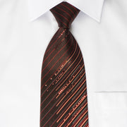 Charles Jourdan Rhinestone Necktie Orange Striped On Dark Brown With Silver Sparkles - San-Dee
