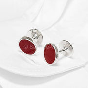 Cufflinks Solid 925 Sterling Silver Burgundy Red Enamel Handmade Jewelry - San-Dee
