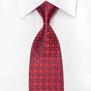 Daniel Hechter Men's Silk Tie Red Floral Cartouche On Blue Sparkling With Red Rhinestuds - San-Dee