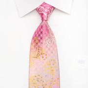 Elegance Mens Silk Necktie Golden Scrolls on Pink Sparkling With Rhhinestones - San-Dee