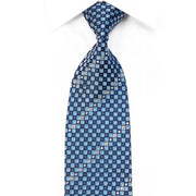 Elegance Rhinestone Silk Necktie Blue Checkered With Silver Sparkles - San-Dee