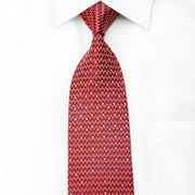 Elle Homme Mens Crystal Silk Tie Chainmail On Red With Silver Sparkles - San-Dee