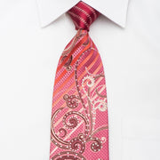 Elle Homme Men's Rhinestone Tie Scrolls & Striped On Burgundy Pink With Sparkles - San-Dee