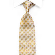 Elle Homme Rhinestone Silk Necktie Silver Trellis On Gold With Sparkles - San-Dee