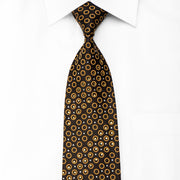 Guy Laroche Men’s Crystal Silk Tie Golden Circles On Brown
