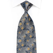Guy Laroche Men’s Silk Tie Yellow Floral On Silver With Pink