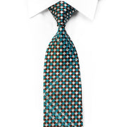 Indian Homme Rhinestone Silk Necktie Silver Teal Checkered
