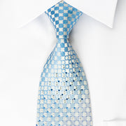 Indian Homme Silk Rhinestone Necktie Blue Pink Checker On
