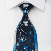 Klaus Raam Men’s Silk Necktie Floral On Blue Sparkling With