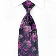 Lancetti Men’s Crystal Silk Necktie Purple Floral On Navy