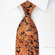 Lancetti Rhinestone Necktie Orange Paisley On Brown Silk