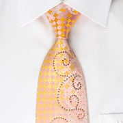 Louis Quatorze Rhinestone Tie Floral Scrolls On Yellow Pink